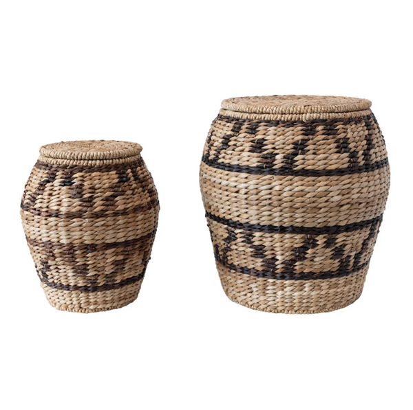 Hand-Woven Rattan and Abaca Baskets with Lids