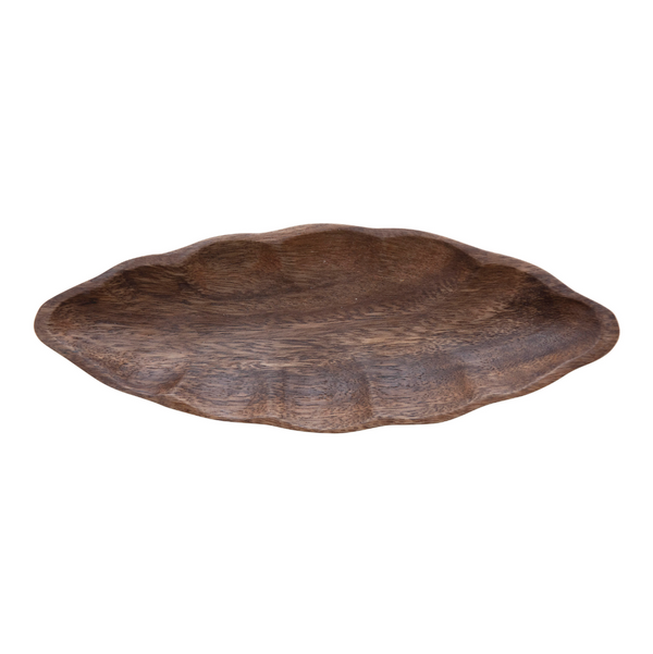 Hand-Carved Acacia Wood Leaf Shaped Dish