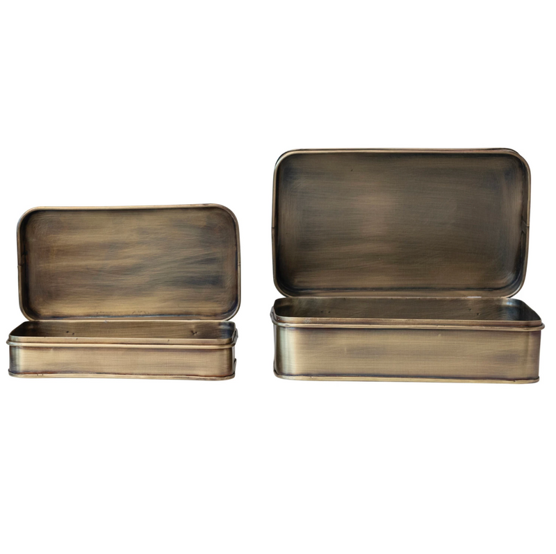 Antique Brass Metal Boxes, Set of 2