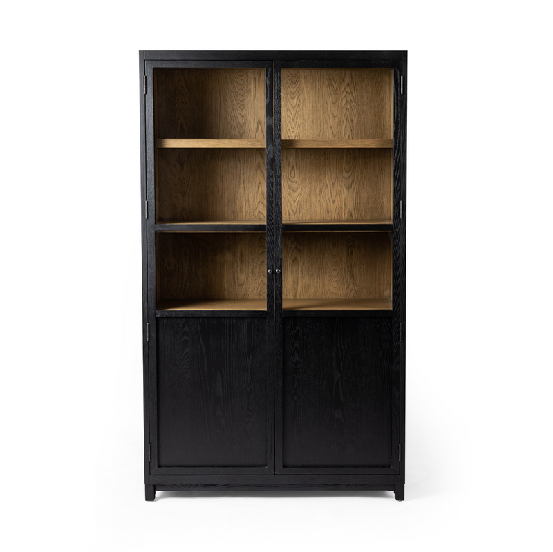Millie Panel and Glass Door Cabinet - Drifted Matte Black