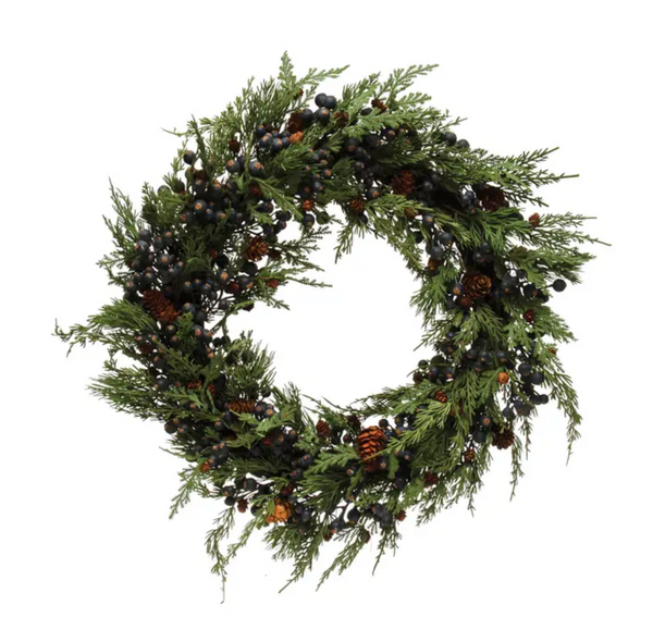 20" Round Faux Cypress Wreath with Natural Pinecones &amp; Berries