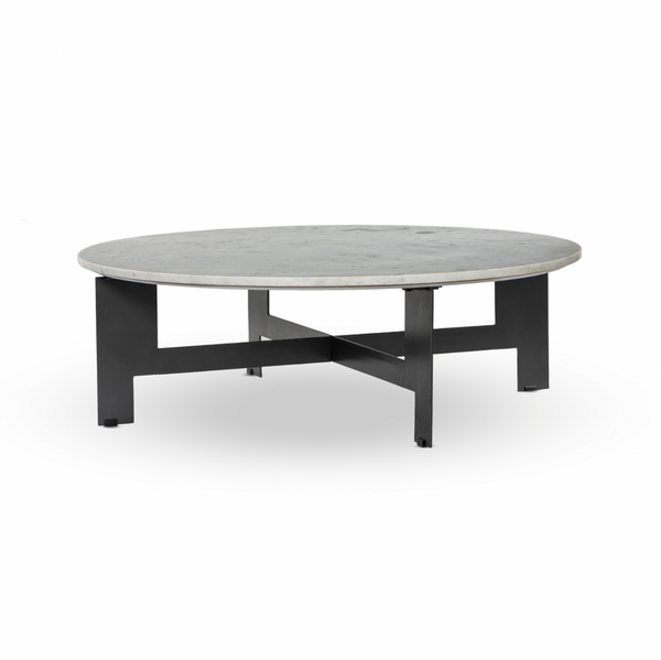 Marble Round Coffee Table with Iron - Polished White Marble