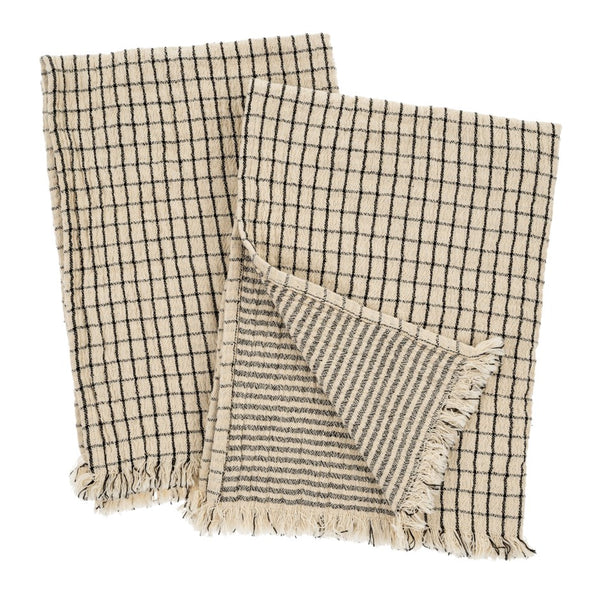 Stripe &amp; Check Reversible Tea Towels - Set of Two