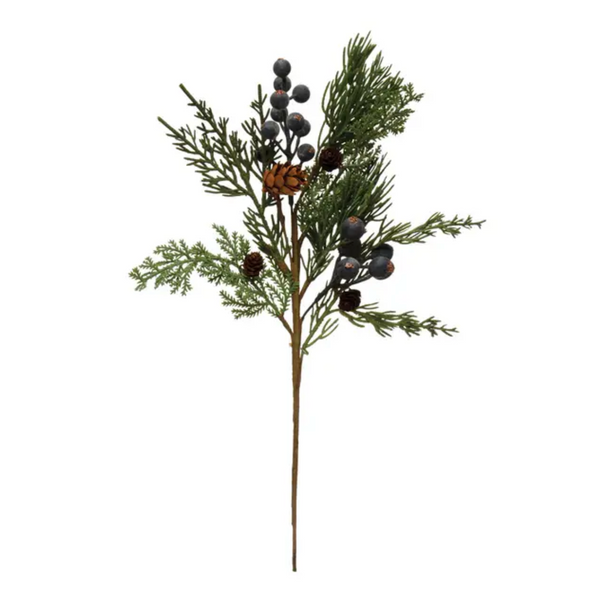 14"H Faux Cypress Pick with Natural Pinecones &amp; Berries