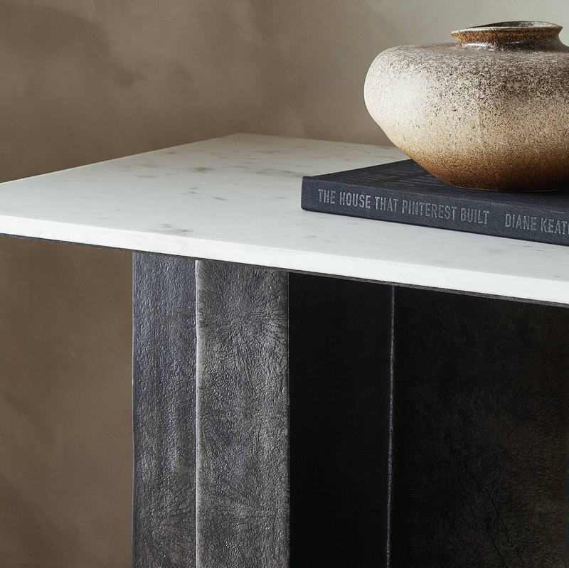 Terrell Large Console Table - Polished White Marble