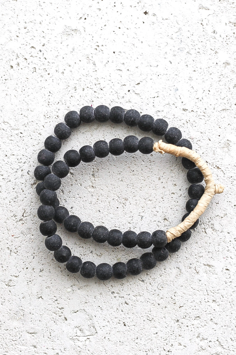 Boho Recycled Glass Beads Clear Black