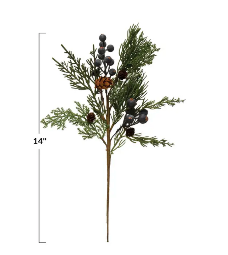 14"H Faux Cypress Pick with Natural Pinecones &amp; Berries