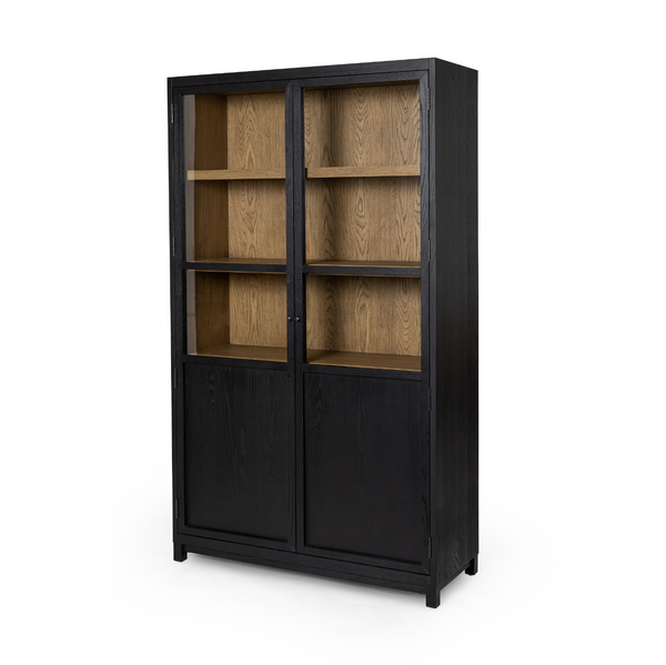Millie Panel and Glass Door Cabinet - Drifted Matte Black