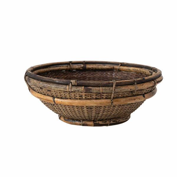 Hand-Woven Bamboo &amp; Rattan Bowl