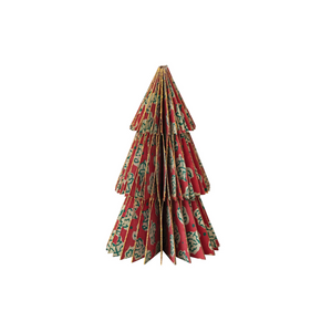 Handmade Recycled Block-Printed Paper Folding Honeycomb Tree with Vintage Pattern - Small
