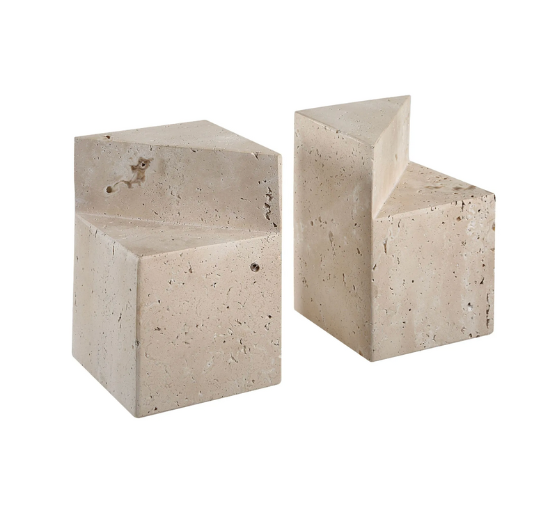 Block Travertine Book Ends
