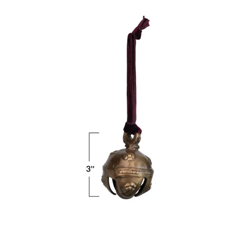 3" Metal Bell Ornament with Velvet Ribbon Hanger