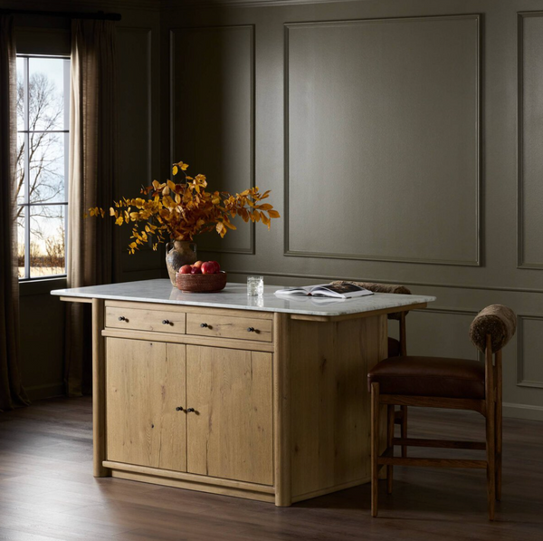 Fatima Kitchen Island - White Carrara Marble