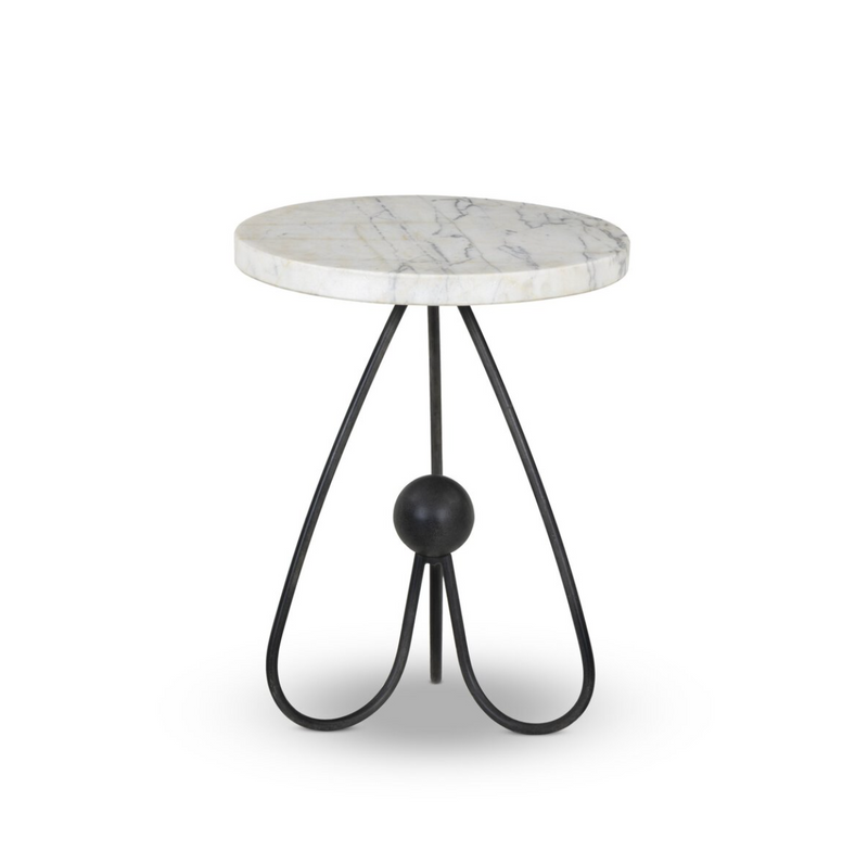 Clove End Table - Veined White Marble