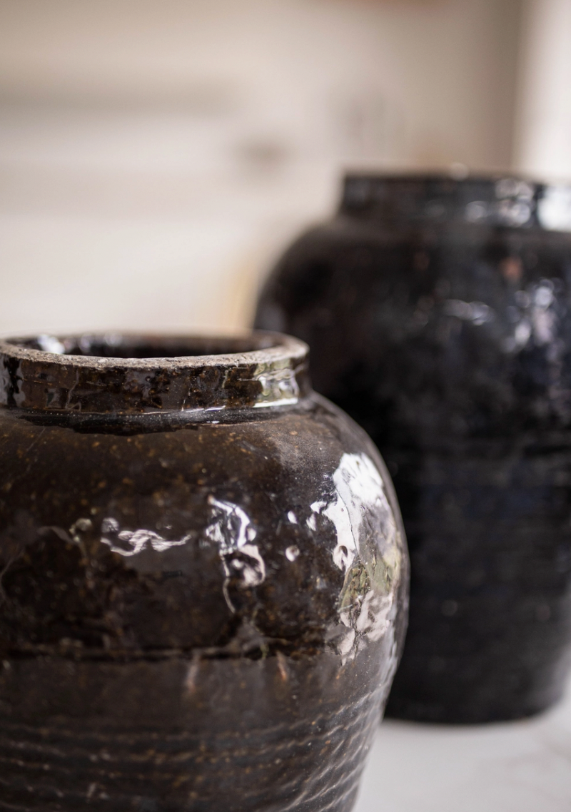 Vintage Vase Blacked Glased Paso Pot