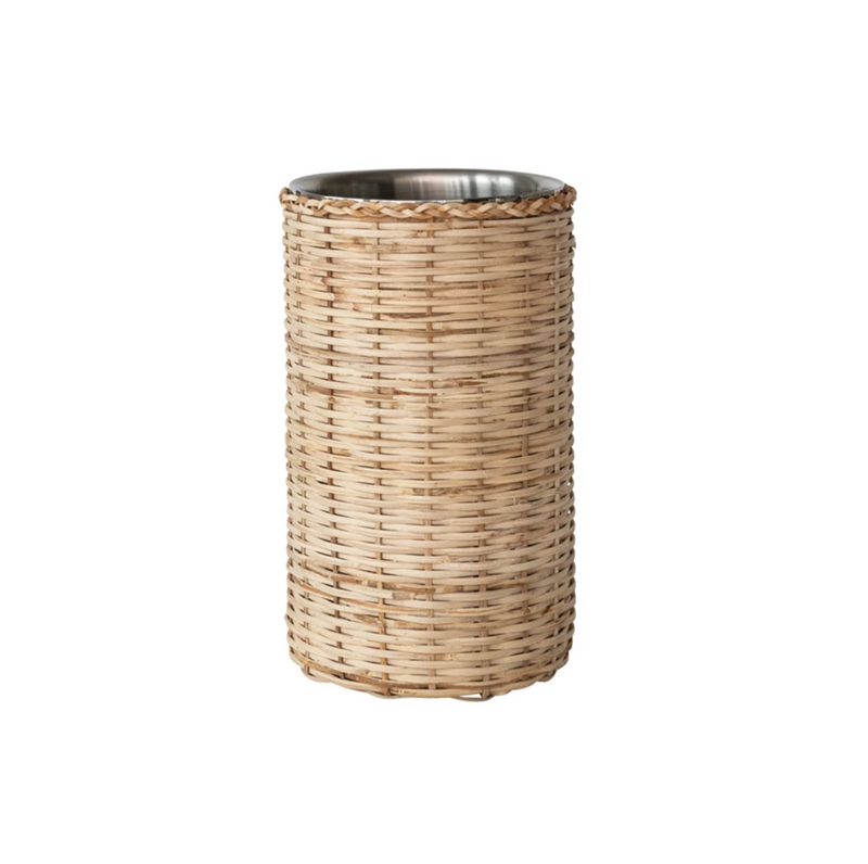 Stainless Steel & Rattan Wrapped Double-Wall Bottle Chiller