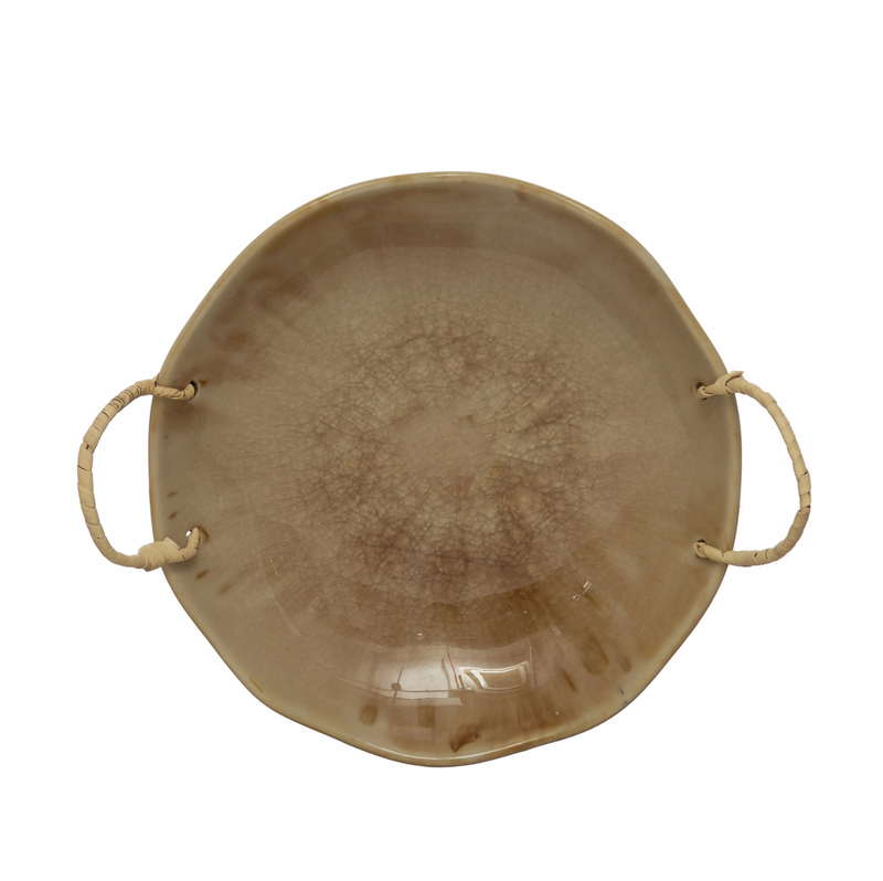 Stoneware Bowl with Rattan Handles