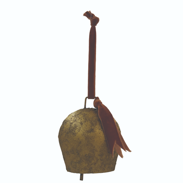 Metal Bell Ornament with Rose Velvet Ribbon