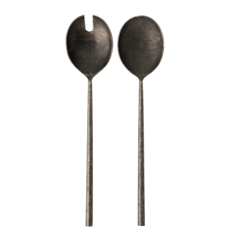 Tides Salad Servers Set of Two, Tumbled Black