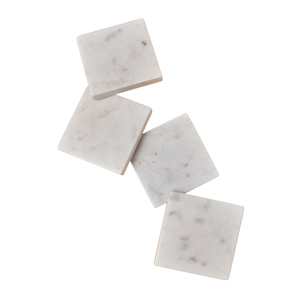 White Marble Square Coasters, Set of 4