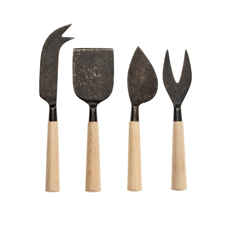 Maple Wood Cheese Knives Set of Four, Tumbled Black