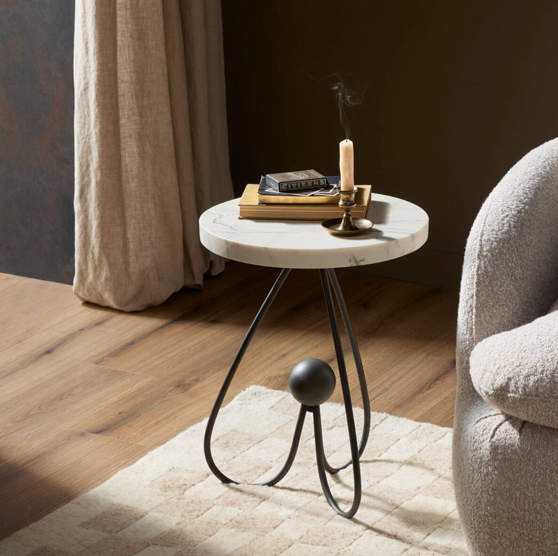 Clove End Table - Veined White Marble