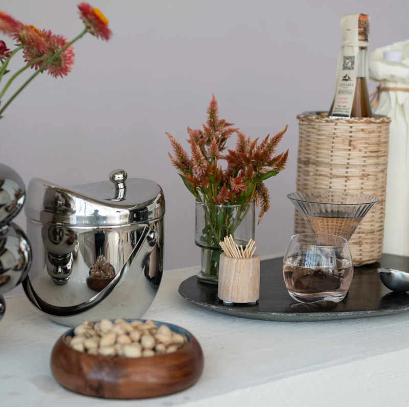 Stainless Steel & Rattan Wrapped Double-Wall Bottle Chiller