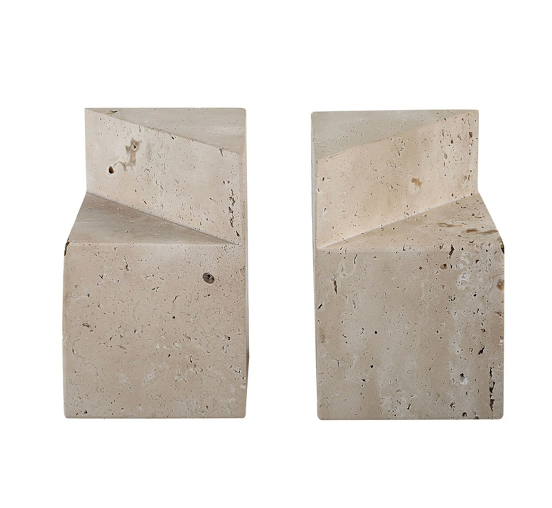 Block Travertine Book Ends