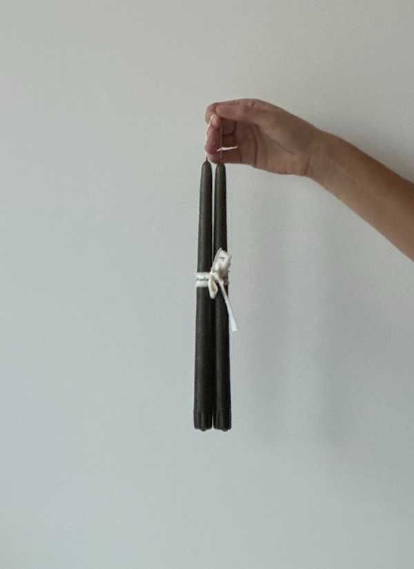 Olive Tapered Candle - S/2