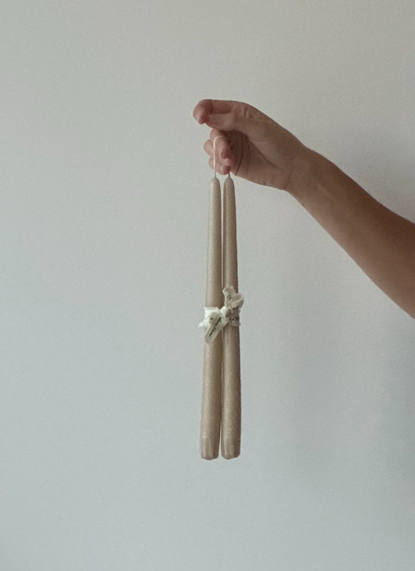 Antique Beige Tapered Candle - S/2