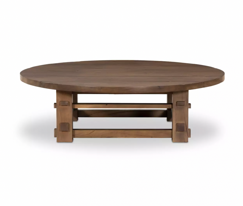 Wide Plank Round Coffee Table - Warm Brown Neem