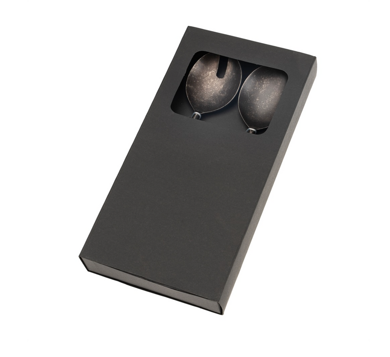 Maple Wood Salad Servers Set of Two, Tumbled Black