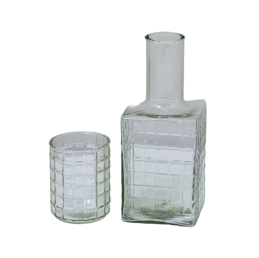 Arcadia Modern Home Ruffle Glass Carafe and Tumbler