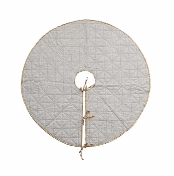 48" Round Quilted Cotton & Linen Tree Skirt