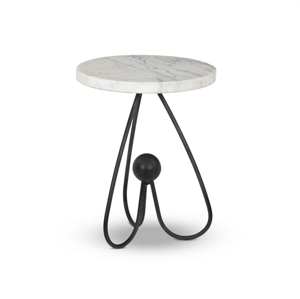 Clove End Table - Veined White Marble