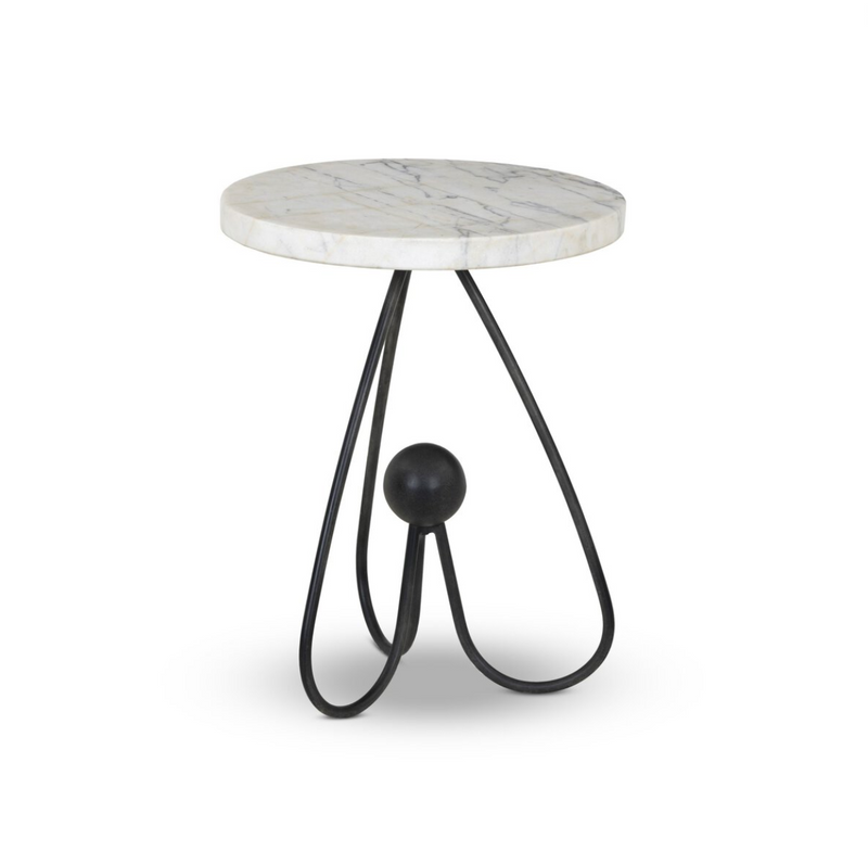 Clove End Table - Veined White Marble