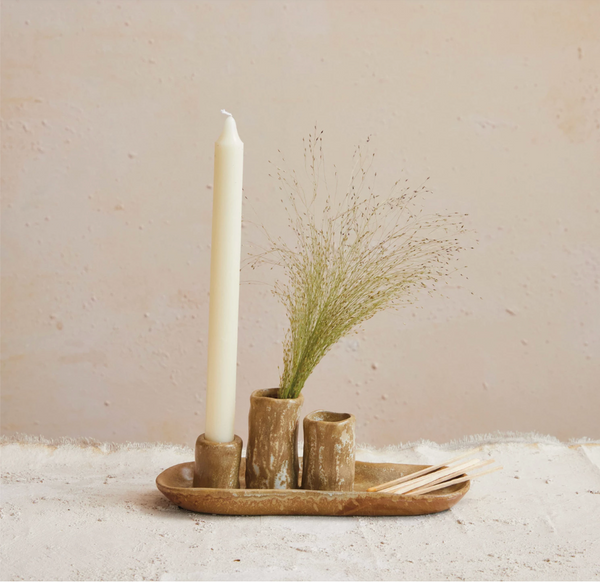 Stoneware Plated Vase and Candle Holder
