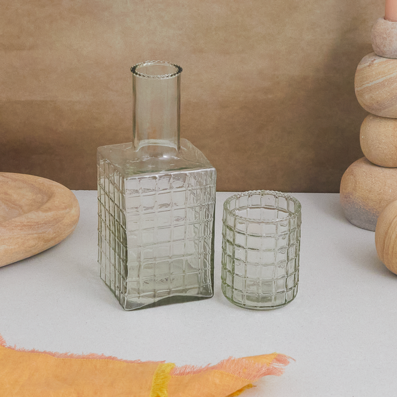 Ruffle Glass Bedside Carafe and Tumbler Set