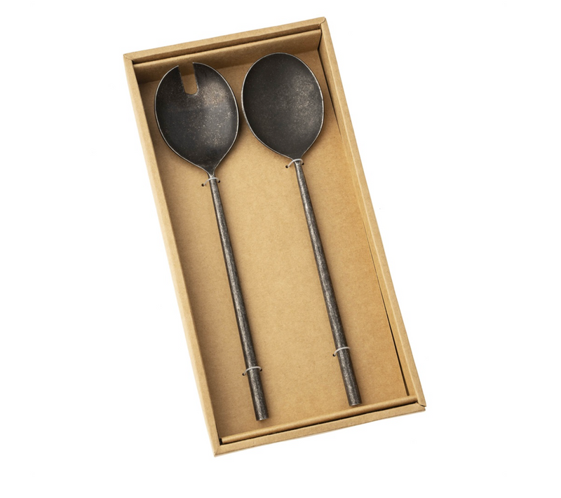 Tides Salad Servers Set of Two, Tumbled Black