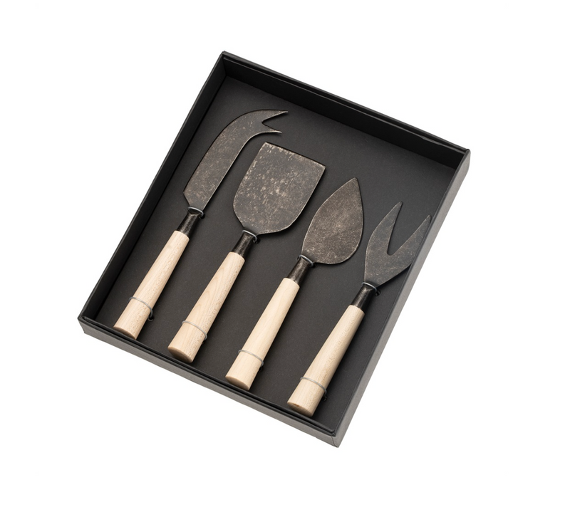 Maple Wood Cheese Knives Set of Four, Tumbled Black
