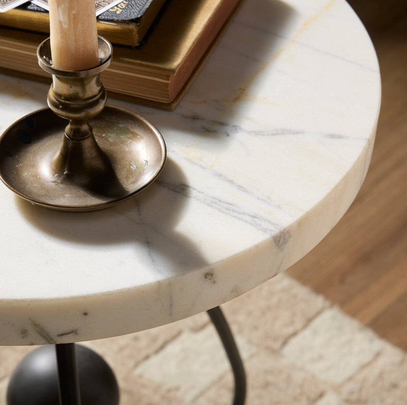 Clove End Table - Veined White Marble
