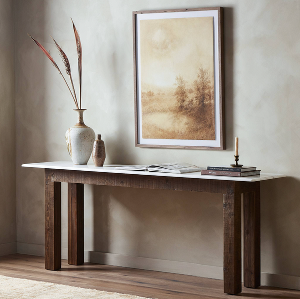 Jessa Console Table - Honed White Marble