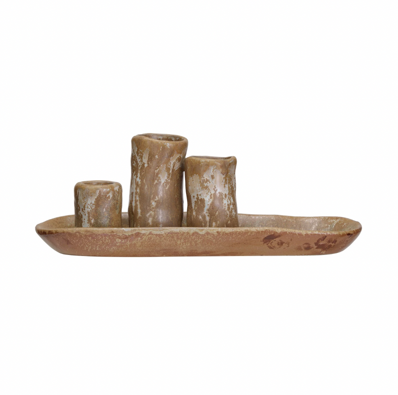 Stoneware Plated Vase and Candle Holder