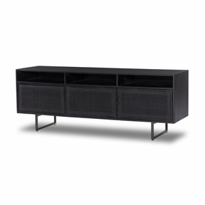 Carmel Media Console - Black Wash w/ Black Cane