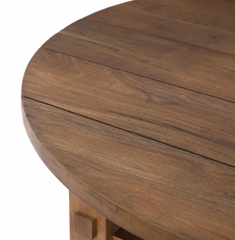 Wide Plank Round Coffee Table - Warm Brown Neem