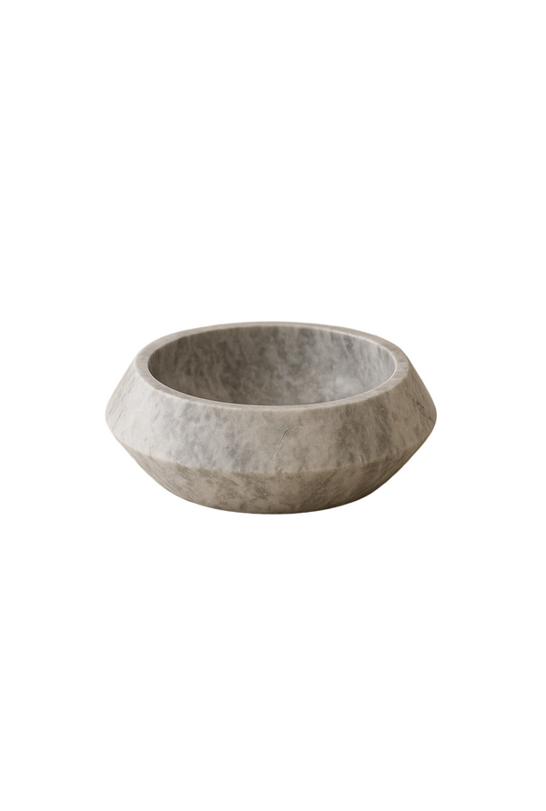 Hand-Carved Silver Travertine Bowl