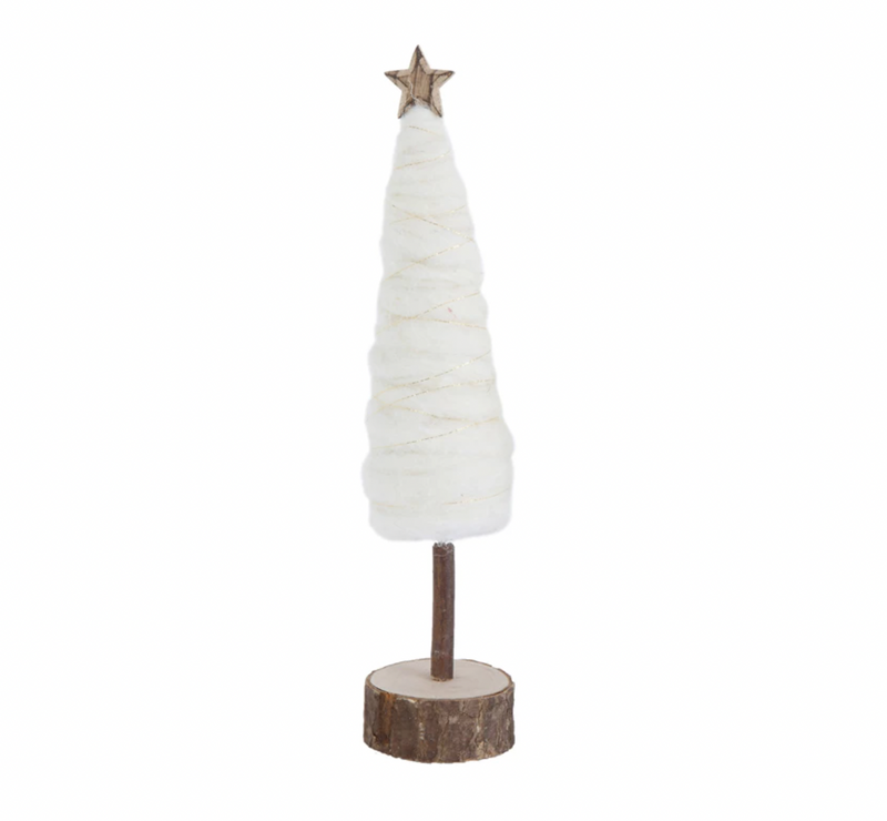 Wool Christmas Tree with Star and Wood Base - Small