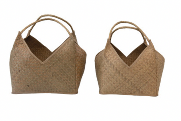Hand-Woven Seagrass Baskets with Handles, Set of 2