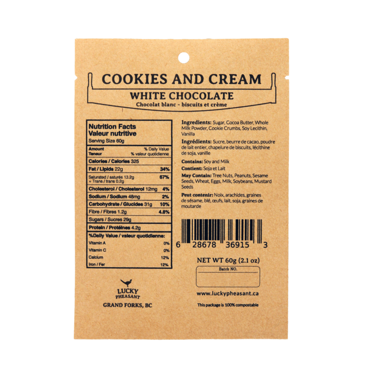 Lucky Pheasant - Cookies &amp; Cream - White Chocolate Bar