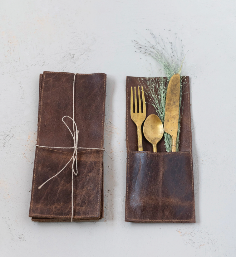 Leather Cutlery Sleeve; Set of Four